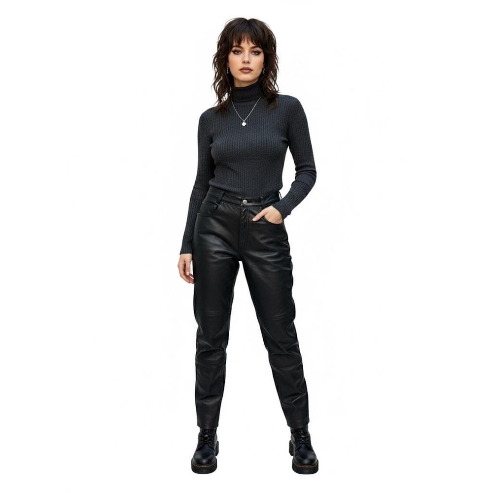 A&S Selections Leather Pants Women Black High Rise Straight Leg Vintage Size 9